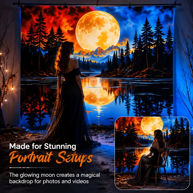 1pc Extra-Large Home Aesthetic Artwork Print Tapestry - Tranquil Moon Forest Lake Mountain Landscape Digital Print, No-Installation Hanging Cloth for Living Room Bedroom Home Decor, Artwork Print Tapestries
