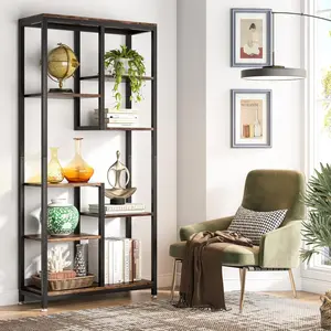 TRIBEWOOD 6-Tier Tall Bookshelf Bookcase, Industrial 8-Shelf Open Bookcase Storage Display Book Shelves for Living Room, Home Office