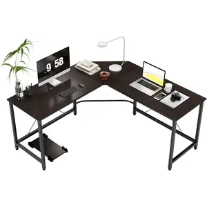 Dlandhome 59" L-Shaped Computer Desk, Composite Wood & Metal, Home Office Workstation with CPU Stand, Corner Table, Brown and Black Finish, ZJ02-BB Red Label Apparel & Things