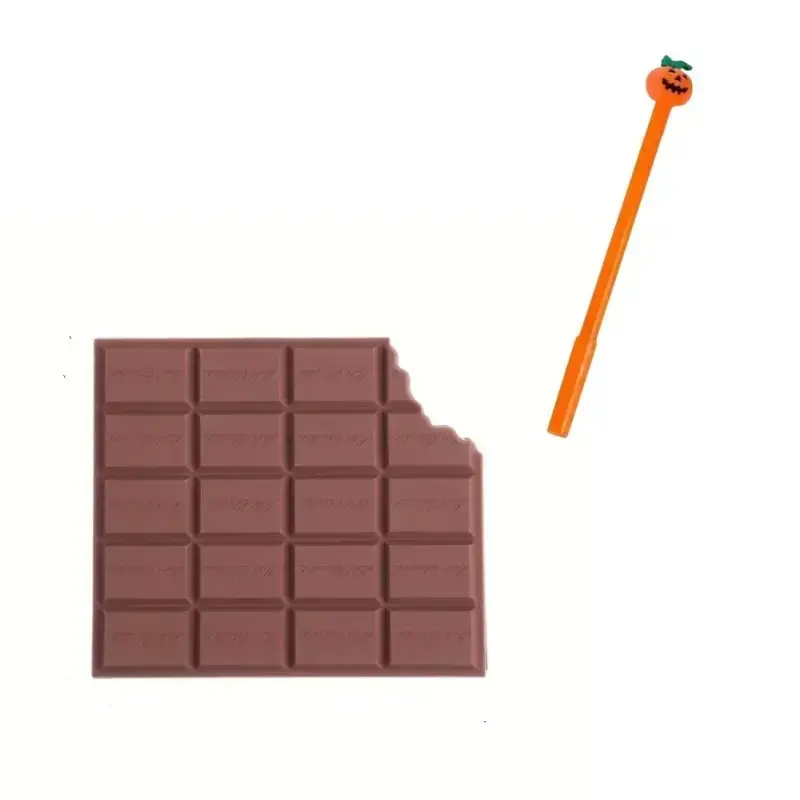 Cute Mini Chocolate Notebook, Tear-Off Portable Notepad, Student Supplies, Halloween Gift, 80 Sheets + 10 Gel Pens, Pumpkin and Skull Design