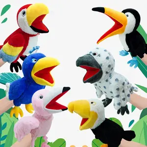 Bird hand puppets, 13.8 inch bird stuffed puppets, toucan/peacock/parrot/owl/bald black eagle/flamingo hand puppet, stuffed animal hand puppet children's movable mouth, puppet plush multi-colored toy, role-playing teaching