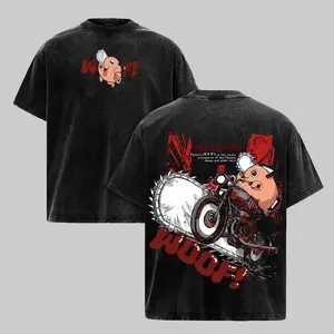 Pochita Chainsaw Man T-Shirt – Vintage Washed Oversized Heavy Cotton Anime Manga Tee, WOOF Cute Dog Chainsaw Devil Retro Streetwear Graphic Top Gift for Fans Made To Order