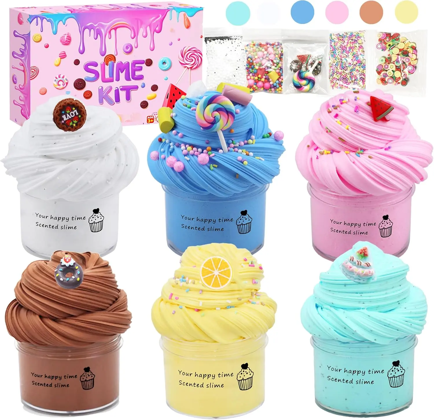 6 Pack Butter Slime Kit,Super Soft Stretchy Non-Sticky, Birthday Gifts for Girls and Boys, Stress Relief Toy