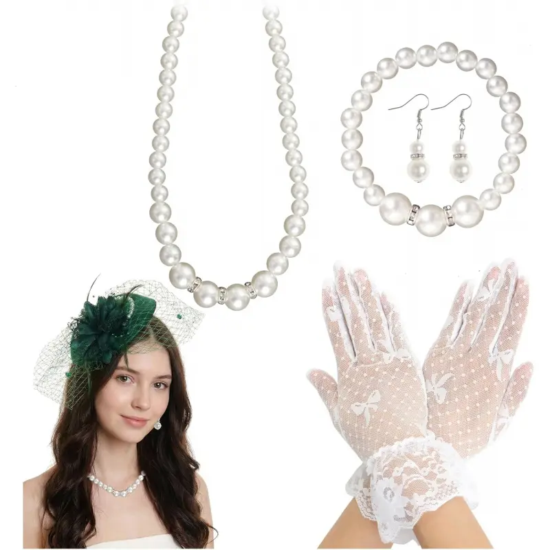 5-piece ladies' tea party hat set, ladies' veil tea party hat and glove set