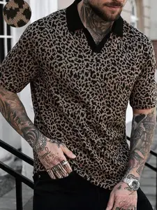Men's Leopard Print V-Neck Polo Shirt - Party & Outing Style