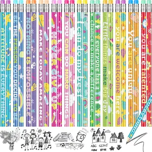 100 Pcs Bulk Motivational Rainbow Inspirational School Pencils with Positive Encouraging Sayings, Cute Back to School Supplies for Kids Students Teachers Classroom Reward