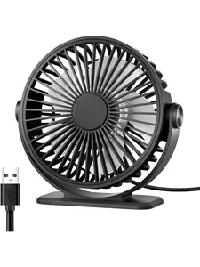 Desk Fan USB Powered Small Portable Fan, 3 Speeds Adjustable Strong Breeze Mini Personal Fans, 360° Rotation Quiet Plug In USB Fans for Desktop Bedroom Office Table Travel, Black, 4.9ft Cable