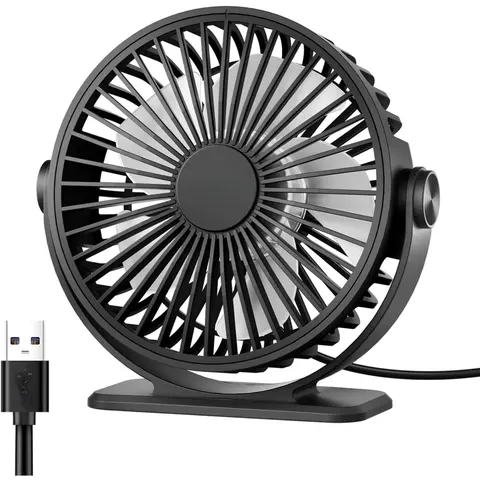 Desk Fan USB Powered Small Portable Fan, 3 Speeds Adjustable Strong Breeze Mini Personal Fans, 360° Rotation Quiet Plug In USB Fans for Desktop Bedroom Office Table Travel, Black, 4.9ft Cable