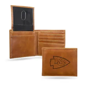 Rico  NFL Kansas City Chiefs Laser Engraved Brown Billfold Wallet