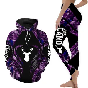 Deer Camo Hoodie & Leggings Set – Camouflage Hunting Style Sweatshirt with High Waist Leggings, Outdoor Country Outfit for Women