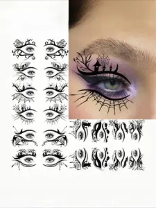 10 Sheets Eyelid Temporary Tattoos, Long-Lasting Realistic Fake Eye Tattoos for Women & Men, Perfect for Halloween Witch Makeup