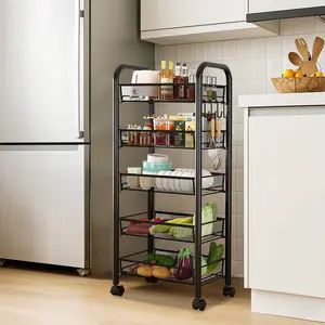 5-Tier Rolling Storage Organizer Mobile Utility Cart Kitchen Cart with Wheels Storage Shelves Multifunctional Storage Trolley Service Cart for Home Office Steel