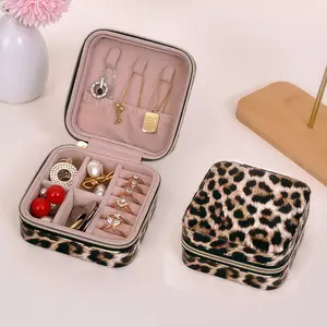 Mini Jewelry Box Portable Travel Case Leopard-patterned Multi-grid for Rings Earrings Necklace Bracelets Lady's Christmas Gift
