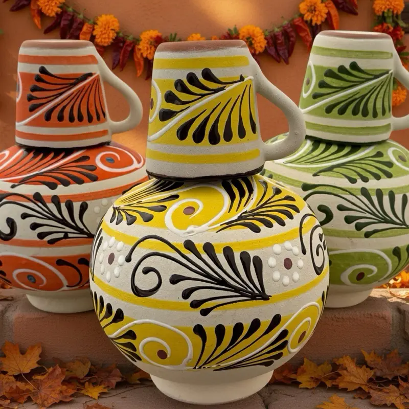 Mexican Pottery: 1gal Mexican ceramic water jug with cup.