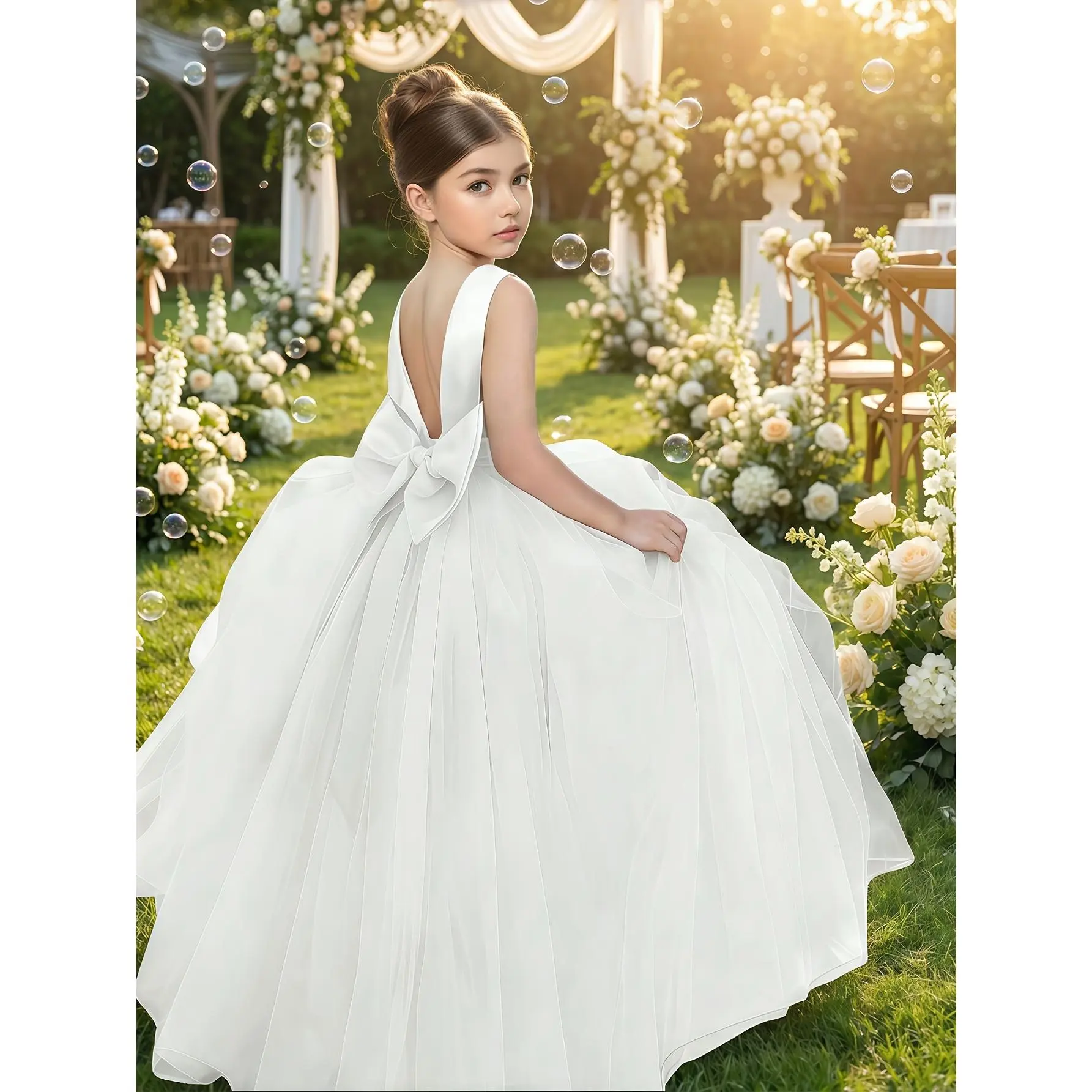 strapless open back dress Elegant Girls Colorful Ball Gown Toddler Birthday Princess Dress