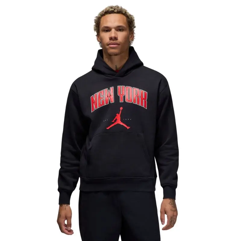 Air Jordan Men's Long Sleeve Pullover Hoodie - New York Graphic, Cotton-Polyester Fleece, Cozy Fleece Back, Regular Sleeve, Kangaroo Pocket, Casual Menswear Top, Machine Washable, HQ0412-010
