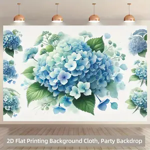 2D Flat, 1pc Vibrant Hydrangea Floral Backdrop - 7x5ft Polyester Fabric Wall Decor with Lush Blue & White Hydrangea Bouquet, Perfect for Living Room, Bedroom, Office, Outdoor, Studio Props, Party & Holiday Gifts,