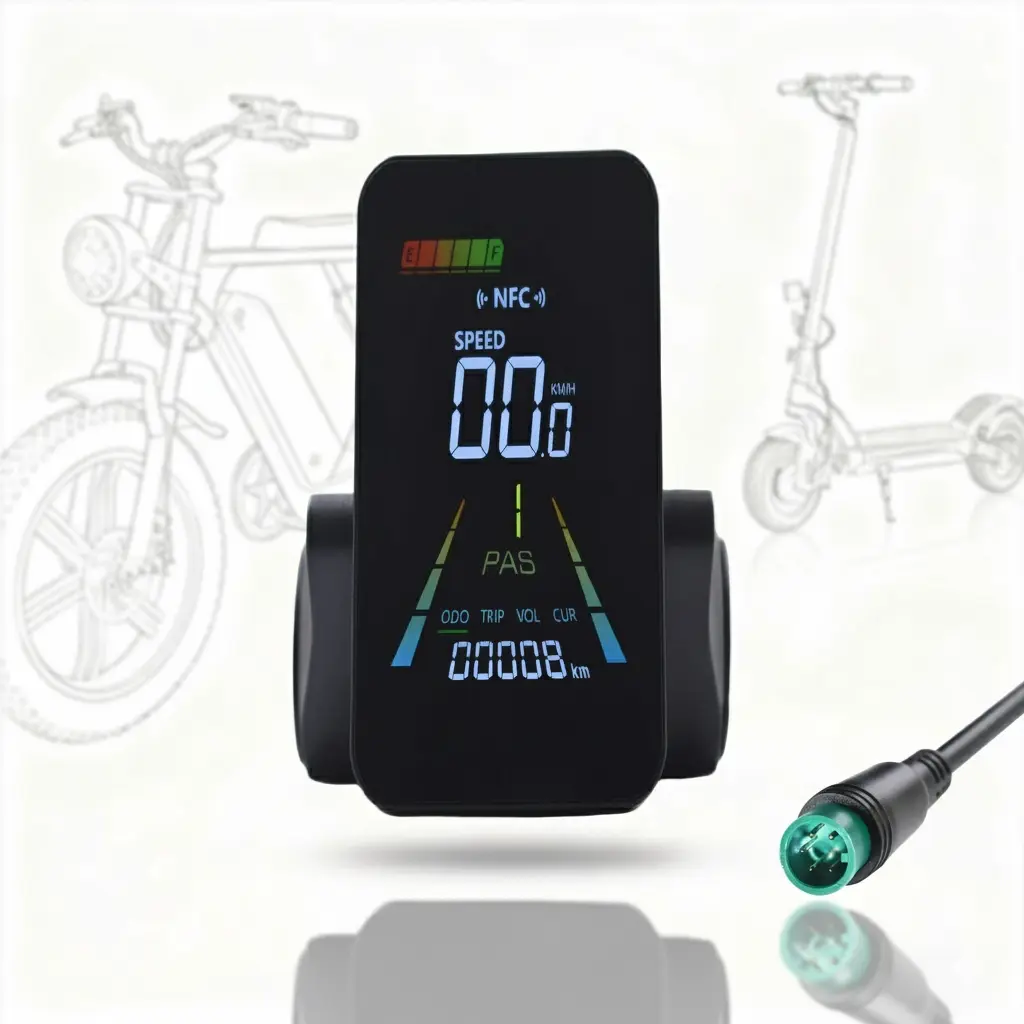 F3 Electric Bicycle LCD Smart Display with Riding Information, 5pin Waterproof Interface, NFC Unlock Function, 18v-60v Universal, Suitable for E-Scooters & Fat Tyre Bikes