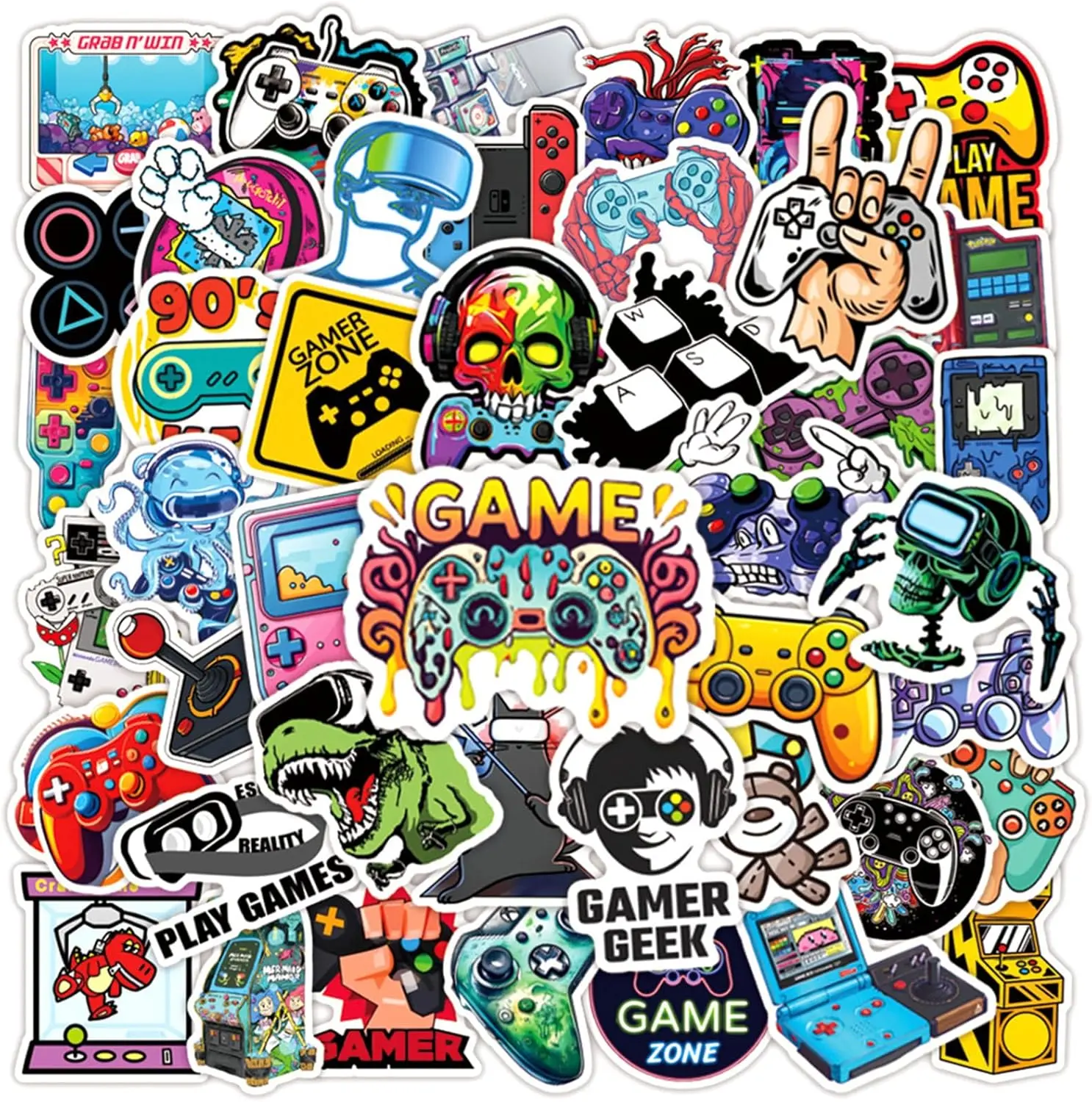 50Pcs Play Game Stickers Cool Cartoon Trendy Gamepad Waterproof Gaming Sticker for Teen Adult Water Bottle Laptop Skateboard Bike Phone Computer Travel Case Classic Style