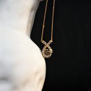 Pre-owned Dior Sparkling Teardrop CD Logo Micro Paved Crystal Necklace Style D11, Elegant Luxury Women's Fashion Jewelry
