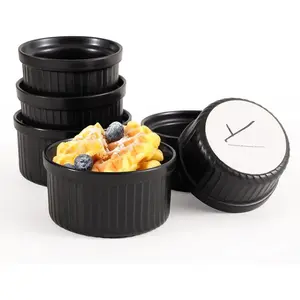Ramekins Black, 4 oz 6 count Ceramic Baking Ramekin Set of 6 Stoneware Bakeware Serving for Sauces Dipping Onion Soup Lava Cake Flan Creme Brulee Kit Pudding Mini Custard Ramekins Oven Safe Mini Custard Cups small Bowls for Souffle Merry Christmas