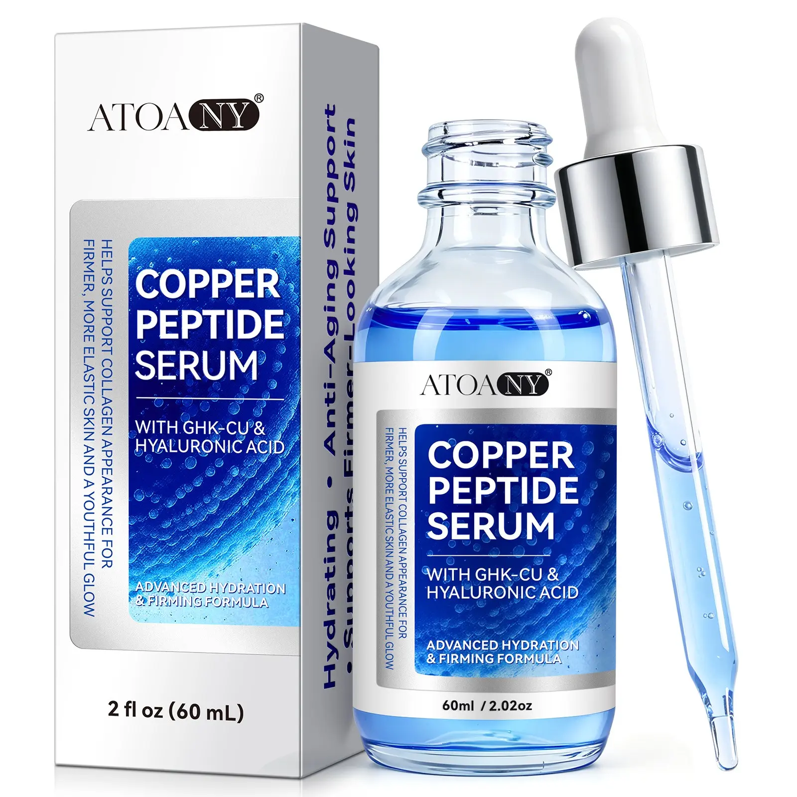 Atoany Copper Peptide Serum 60ML Deep Hydrating and Moisturizing Liquid with Copper Peptides in Glass Bottle with Dropper, Nourishing Skincare for Radiant Complexion