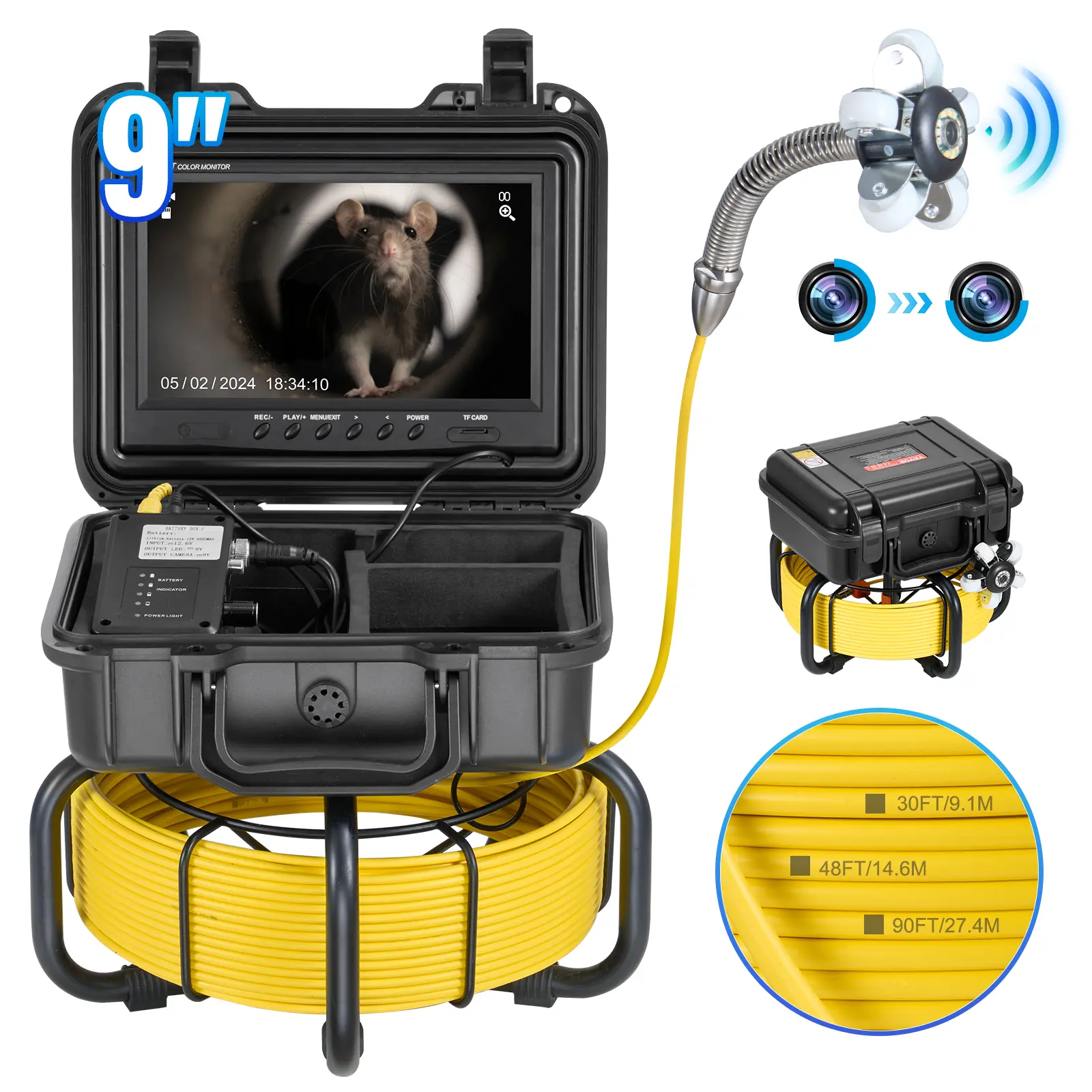 【summerfinds】VEVOR Sewer Camera, , 98 ft/30m, Self-Leveling Drain Inspection Camera with 9" 1080P HD Screen, 36X Zoom, IP68 Waterproof Plumbing Camera with Lights-12 LED, 32GB Card Snake Camera for Duct Pipe