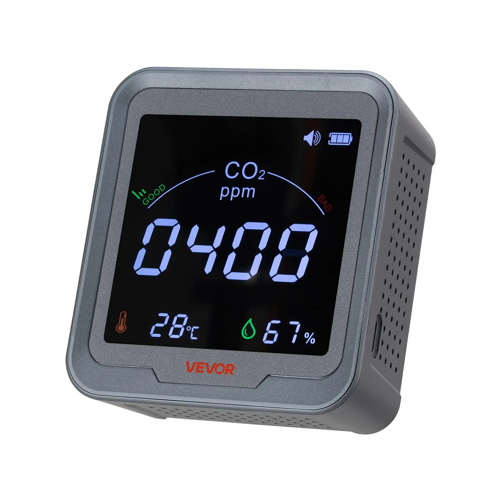 【summerfinds】VEVOR NDIR Sensor CO2 Monitor - Compact Portable 0.46 lbs CO2 Controller with Temperature, Humidity Display, 2000mAh Batteries, 400 to 5000ppm Range, for Home, Car