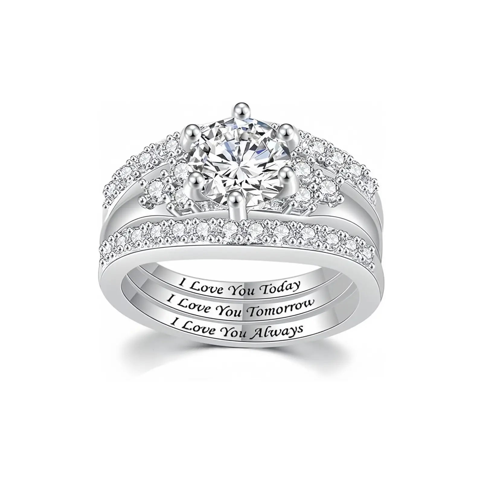 LOVE YOU Zircon Couple Ring Set – Trendy 3PCS Matching Rings for Women & Men, Sparkling Engagement Band, Romantic Wedding Jewelry, Minimalist Fashion Party Gift