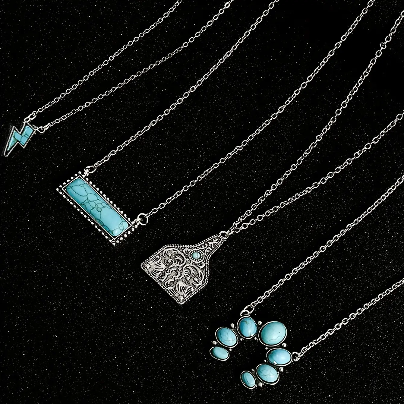 Pendant Necklace with Green Turquoise Stone, Bohemian Western Style Jewelry for Women, Ethnic Geometric Design, Pendant Design