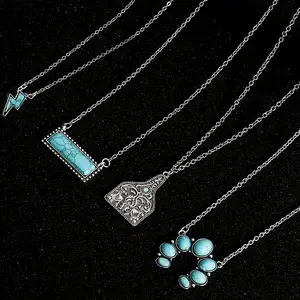 Bohemian Western Cowboy Style Geometric Green Turquoise Necklace For Women Gift Pendant Design