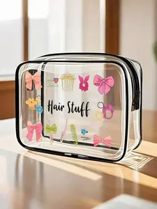PVC Material Hair Accessory & Toiletry Bag, Lightweight Fade-Resistant Cosmetic Bag, Portable Makeup Case, Easy to Wipe Clean