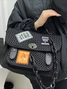 Ladies' fashionable casual tote bag, chain decorated street style city bag, Y2K front pocket crossbody bag, Chain Strap Crossbody, suitable for daily use and vacation