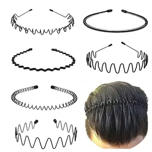 Metal Headbands for Men Unisex Wavy Headbands Outdoor Sports Non-Slip Hair Accessories 6 Pack Simple Elastic Design