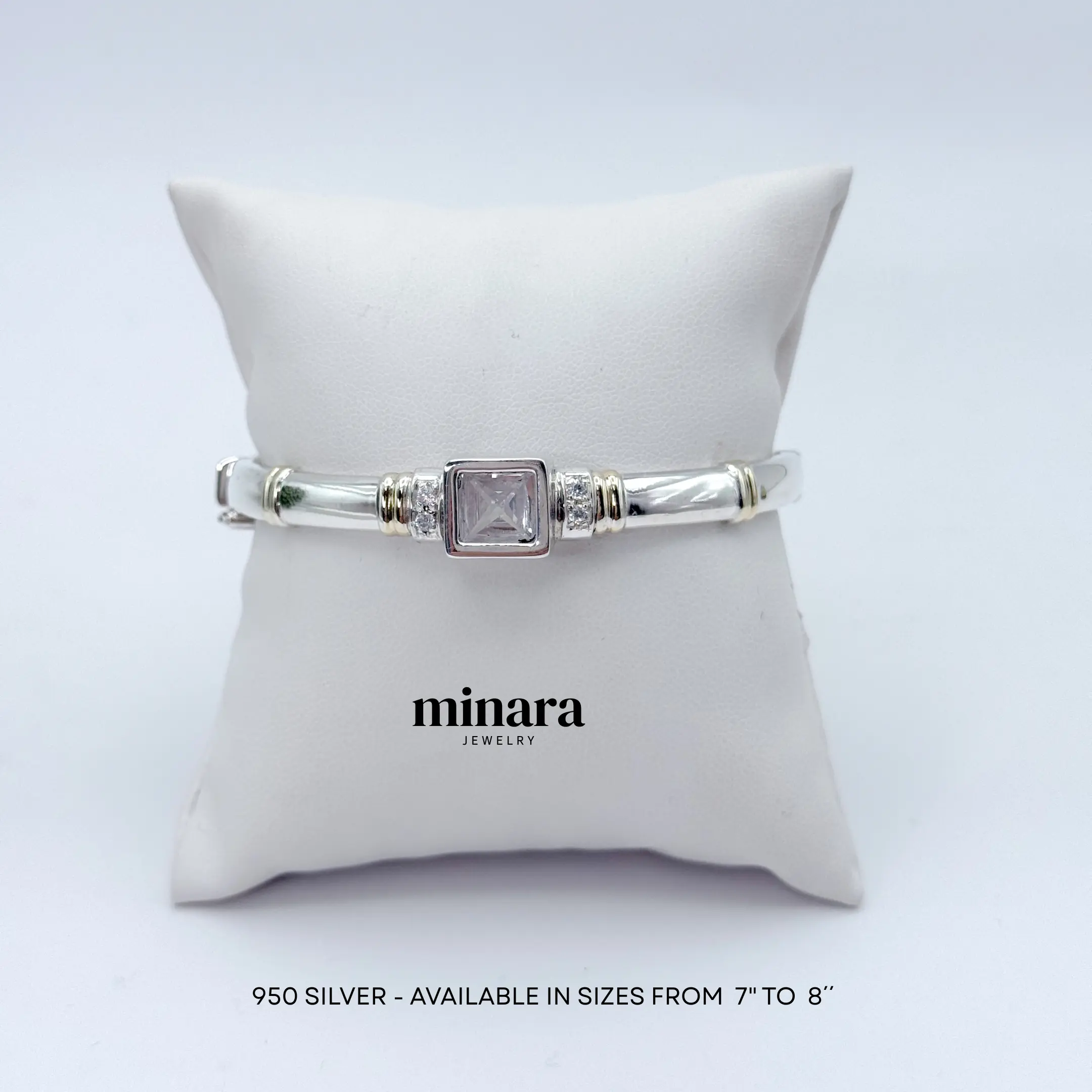 950 Silver Bracelet with Square Zircon Elegant Design Available in Sizes 7 to 8 Inches Perfect for Casual & Formal Occasions
