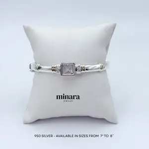 950 Silver Bracelet with Square Zircon Elegant Design Available in Sizes 7 to 8 Inches Perfect for Casual & Formal Occasions