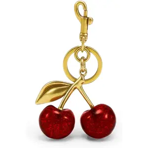Cherry-Shaped Glitter Resin Keychain with Shiny Finish, Sparkling Leather Split Ring, Valentine’s Day Gift for Women’s Handbags, Festive & Party Supplies Accessory