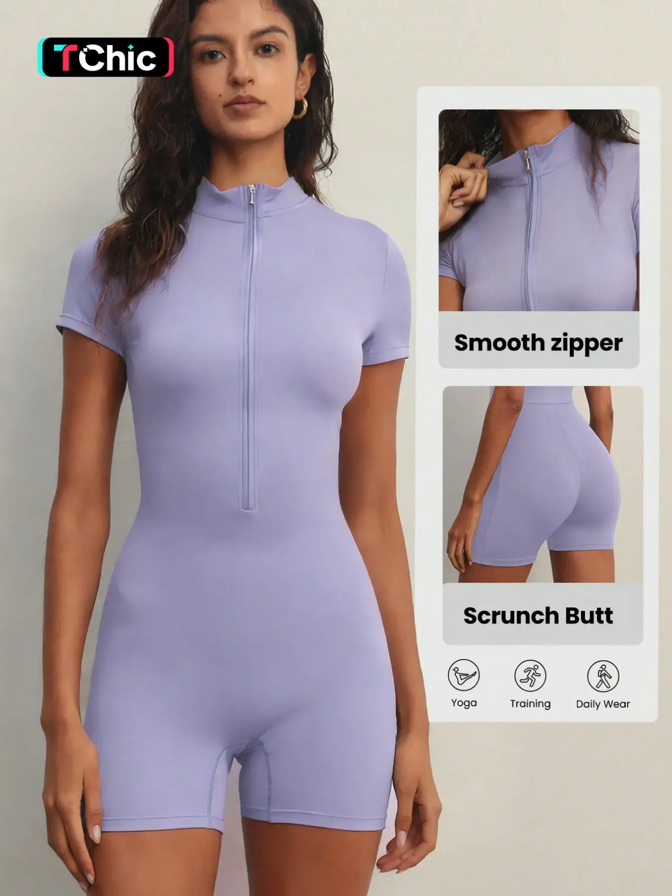 Women's Full Zip Yoga Bodysuit with Short Sleeves and Shorts, Waist-Enhancing Comfort and Fashion for Active Wear, Stylish Activewear, Workout Apparel