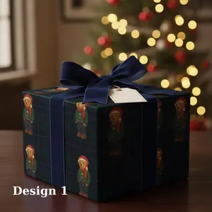 Tartan Teddy Bear Christmas Gift Wrap, Navy Plaid Holiday Wrapping Paper, RL Holiday Inspired | Luxury Gift Wrap
