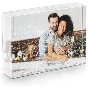 Christmas Glitter Liquid Picture Frame: Clear Photo Frame Plastic  Floating Sparkle Water Personalized Snow Globe Cute Family Couple Custom  (, 3.5X5)