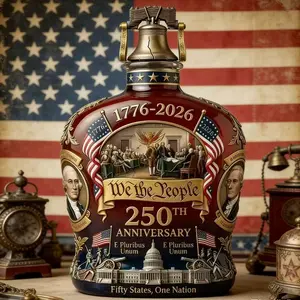 American 250th Anniversary Whiskey Decanter 1776-2026 Patriotic Ceramic Bottle, Collectible Bar Decor, American History Patriot Gift