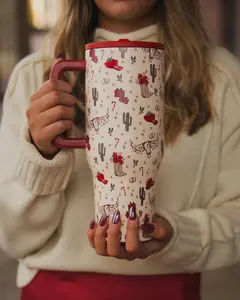 Hydrojug 40oz Traveler Tumbler Cowgirl Christmas Limited Edition, Leakproof Stainless Steel Insulated Travel Mug with Straw, Cute Viral Pink Red Western Holiday Aesthetic Cup, Gift for Her