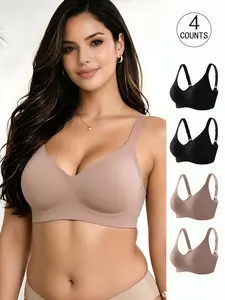 4 Pack / 5 colors, high-quality seamless jelly bra for women, with lift and support, adjustable sports vest, removable padding. Suitable for daily wear, casual outings,parties, yoga—comfortable,breathable,soft on the skin.Women's wireless, plus-size bra