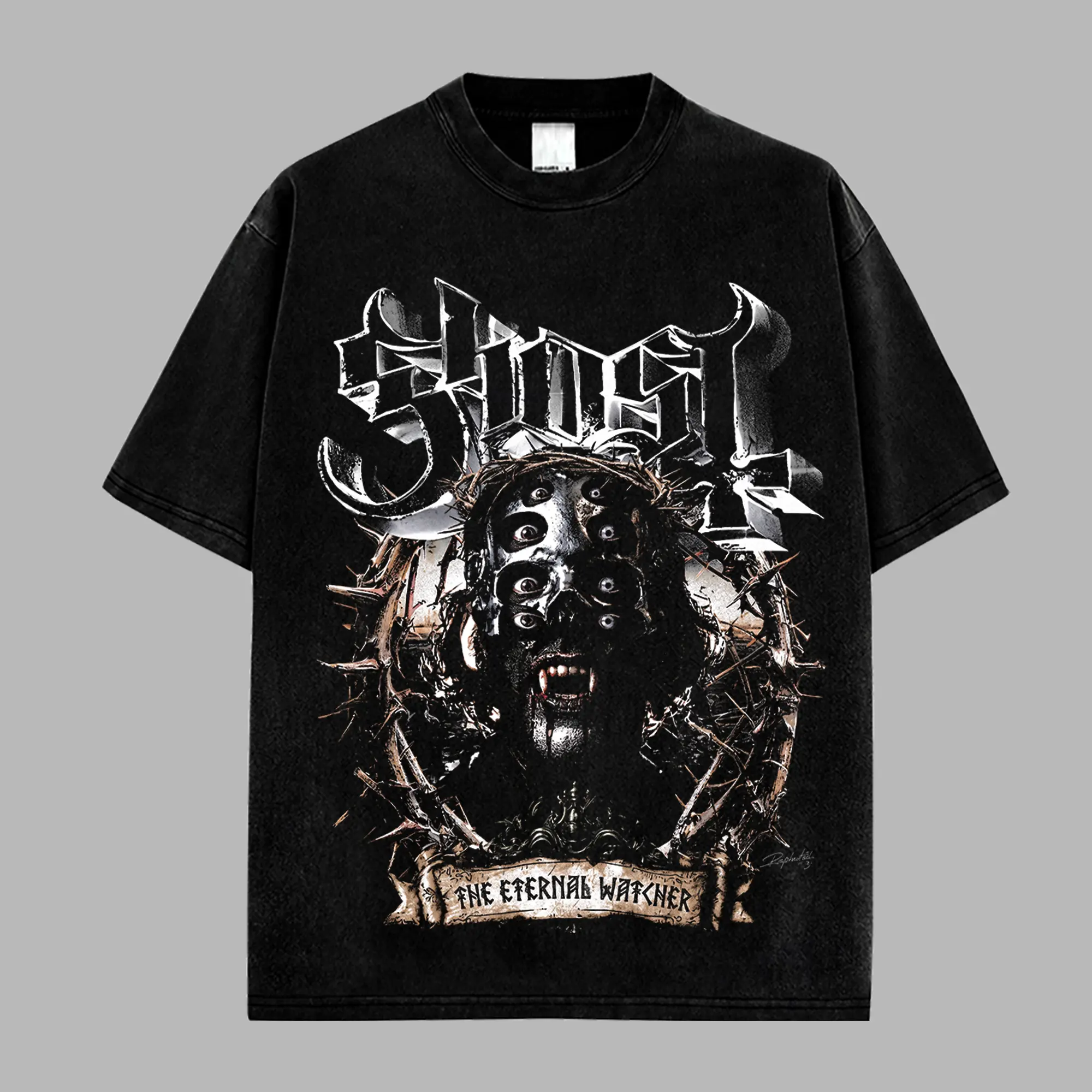[$$$MANLIFE] Ghost Band The Eternal Watcher  Retro Unisex 100% Cotton Unisex Hoodie T-Shirt, 100% Heavyweight Cotton Ghost Skeletour 2026 Tour Merch, Ghost Band Papa V Cotton T-shirt Gift For Rock Music Lovers, Gothic Punk Emo Grunge Y2K Outfits Crewneck