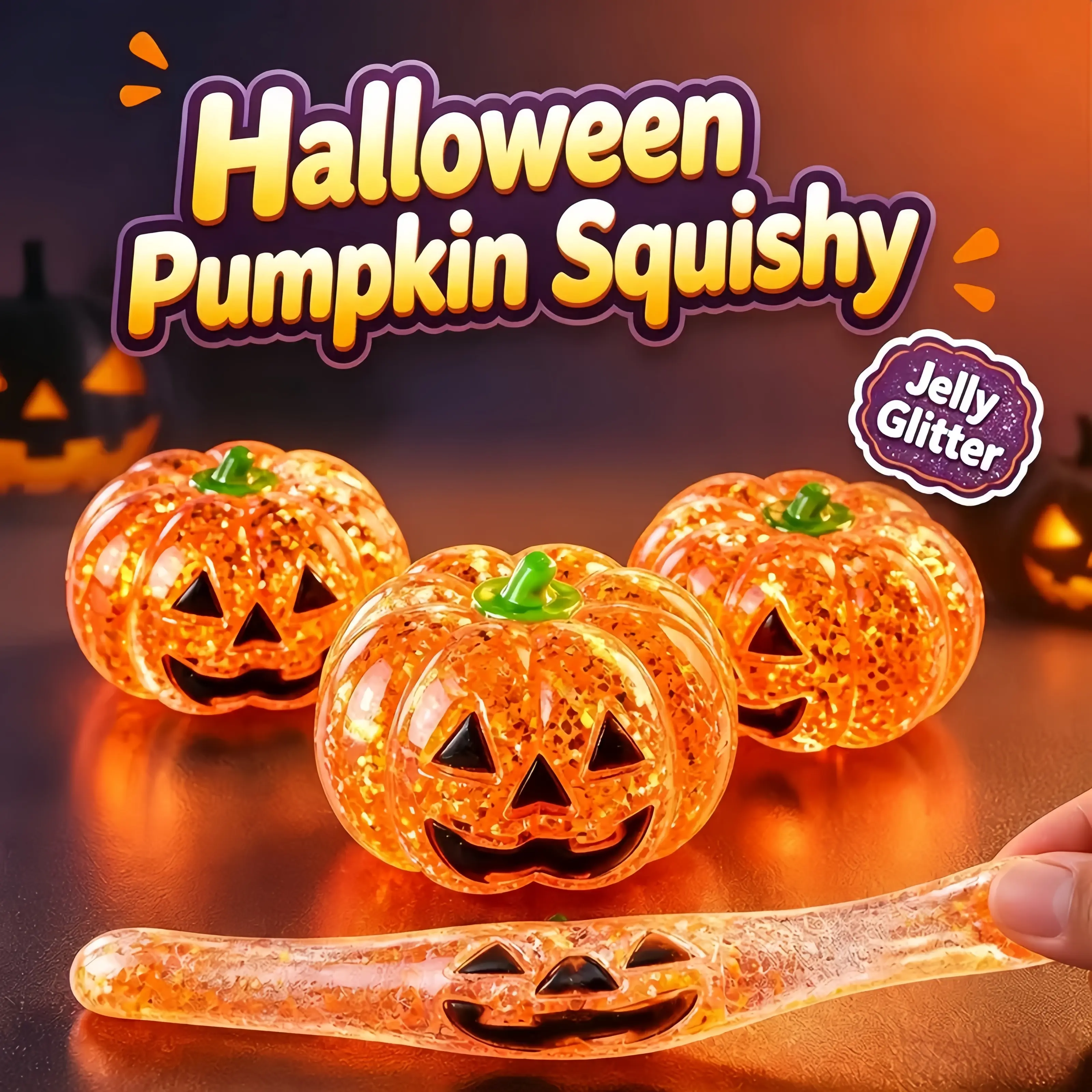 2PCS  Clear Jelly Pumpkin with Glitter: Satisfying Squeeze Fidget