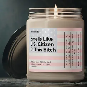 Smells Like U.S. Citizen Soy Wax Candle - 50-60 Hours Burn Time, 100% Cotton Wick, Eco-Friendly Vegan Formula, Reusable Glass Jar, 9 Scent Options