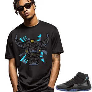 Jordan 11 Gamma Blue Matching Sneaker Match Tees Shirt Black Retro 11 Bull