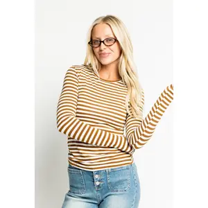 Caramel Stripe Long Sleeve Top for Women