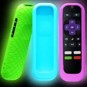 X-RTC02  3 Pack Remote Cover for Roku TV Remote Control, Battery Cover for TCL Hisense Roku TV Steaming Stick 4k 4K+ Roku Voice Remote, Universal Silicone Sleeve Case with Glow in The Dark (Blue/Green/Purple)