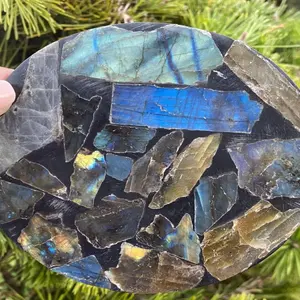 Natural Labradorite Disk: Polished Stone Decor (5 inch)